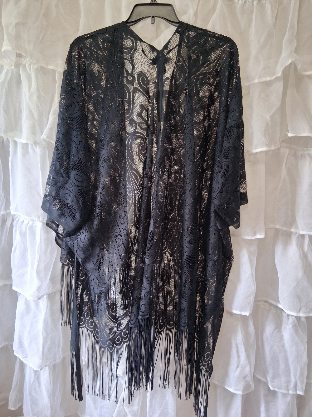 Steve Madden Black Lace Fringe Kimono
